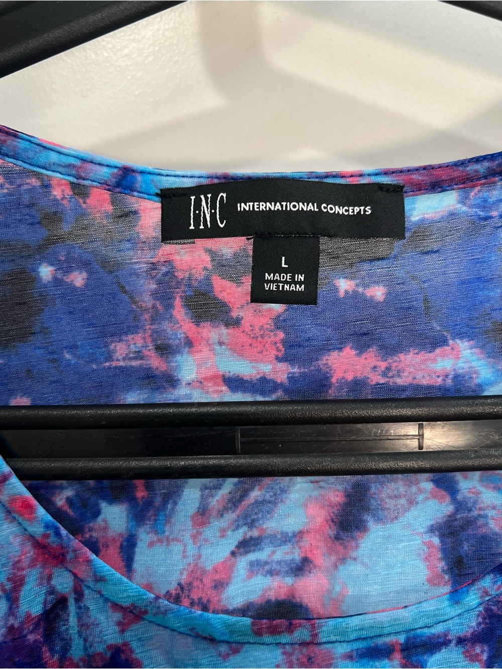 INC Blue and Pink Tie-Dye sheer Scoop Neck Tank - Picture 3 of 4